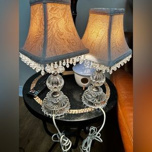 Tiered Crystal Vintage Lamp, Clear Glass Electric Table Lamp Light pair